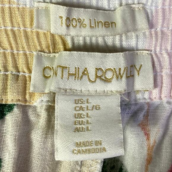 CYNTHIA ROWLEY 100% Linen Tropical Print Wide Leg Crop Pants Womens Size - Picture 5 of 6